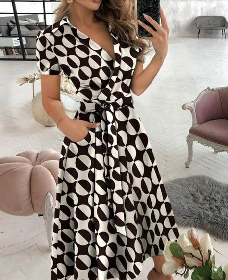Rainbow Striped Print Summer Dress Women Button Up Short Sleeve Casual Vintage Shirt Long Dress Ladies Elegant Maxi Dresses - MimiStylez