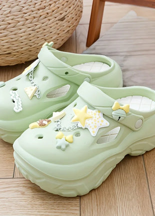 Women's Summer Beach Clogs with Adorable Cartoon Accents, Breathable Hollow Out Design, Lightweight and Comfy