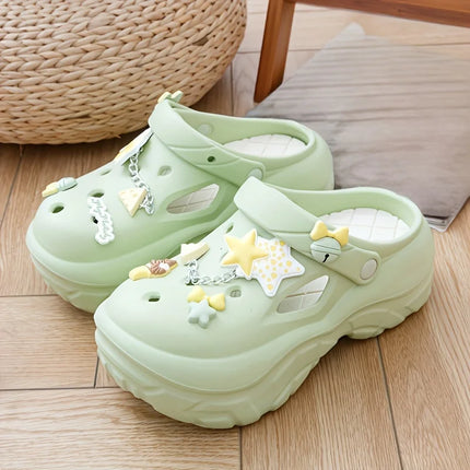 Women's Summer Beach Clogs with Adorable Cartoon Accents, Breathable Hollow Out Design, Lightweight and Comfy
