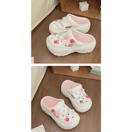 Women's Summer Beach Clogs with Adorable Cartoon Accents, Breathable Hollow Out Design, Lightweight and Comfy
