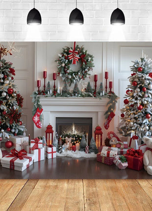 Christmas Photography Backdrop Santa Claus Window Snow Forest