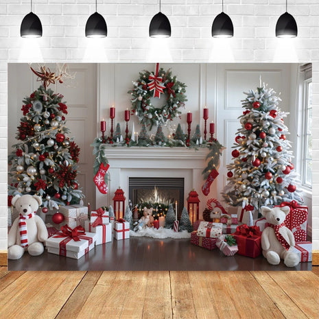 Christmas Photography Backdrop Santa Claus Window Snow Forest