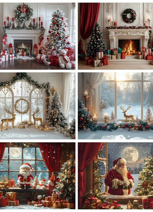 Christmas Photography Backdrop Santa Claus Window Snow Forest