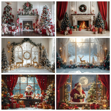 Christmas Photography Backdrop Santa Claus Window Snow Forest