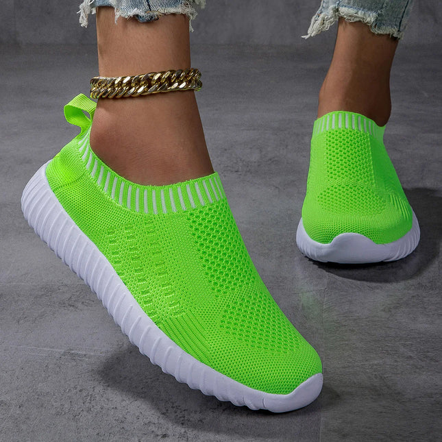 Zapatillas de punto transpirables para mujer, zapatos casuales con cordones para exteriores, zapatos bajos de malla ligeros