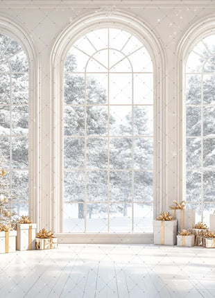 Backdrop Christmas Trees Stars Portrait Window Tulle Curtains Gift Decor