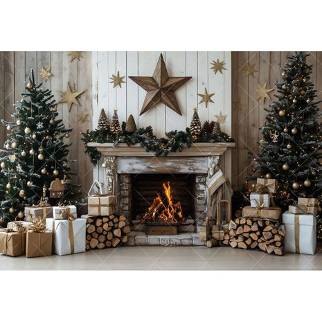 Christmas Background Xmas Tree Garland Fireplace Christmas Backdrops