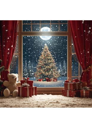 Christmas Backdrop Winter Window Xmas Tree Snowy Christmas Background