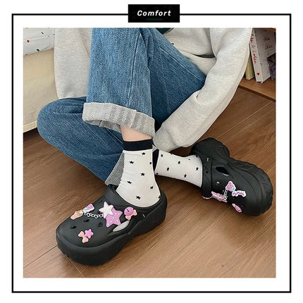 Women's Summer Beach Clogs with Adorable Cartoon Accents, Breathable Hollow Out Design, Lightweight and Comfy