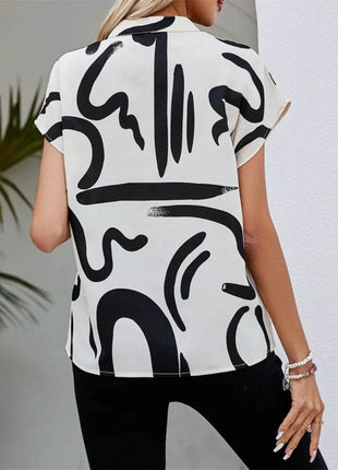 Women Summer Simple Style Blouses Shirts Lady Casual Short Batwing Sleeve V-Neck Printed Blouse Tops - MimiStylez