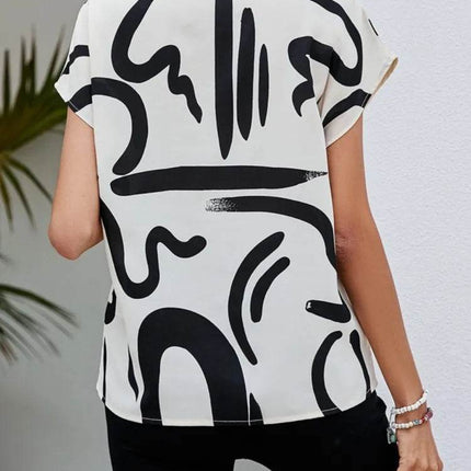 Women Summer Simple Style Blouses Shirts Lady Casual Short Batwing Sleeve V-Neck Printed Blouse Tops - MimiStylez