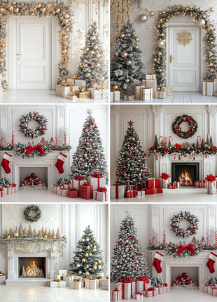 Gold Christmas Background - Glitter Xmas Tree Wreath Wooden Backdrop