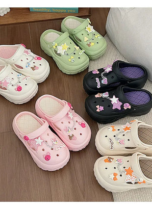 Women's Summer Beach Clogs with Adorable Cartoon Accents, Breathable Hollow Out Design, Lightweight and Comfy