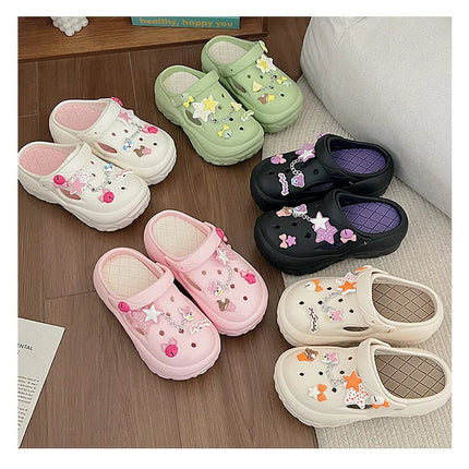 Women's Summer Beach Clogs with Adorable Cartoon Accents, Breathable Hollow Out Design, Lightweight and Comfy