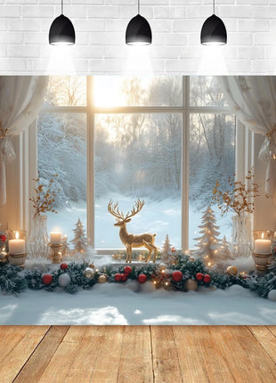 Christmas Photography Backdrop Santa Claus Window Snow Forest Xmas Tree