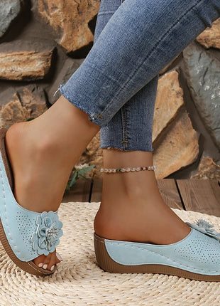 Flower Decor Women Wedge Thick Bottom Platform Sandals Anti Slip Shoes
