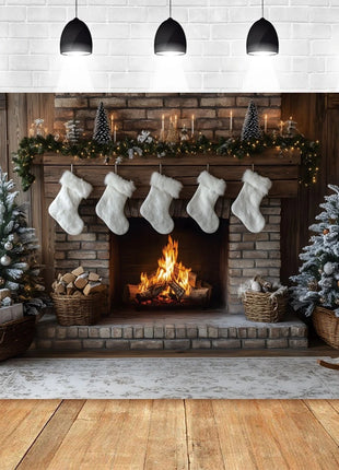 Christmas Backdrop Santa Claus Window Snow Forest Xmas Tree