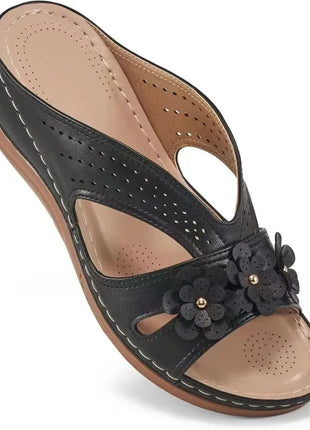 Women's Slippers Casual Flower Hollow Wedge Shoes Non-slip Sandals