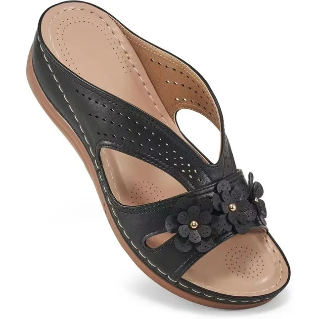 Women's Slippers Casual Flower Hollow Wedge Shoes Non-slip Sandals