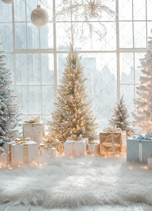 Backdrop Christmas Trees Stars Portrait Window Tulle Curtains Gift Decor