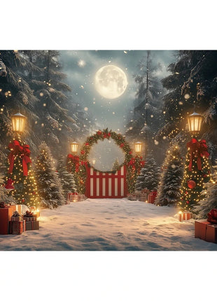 Christmas Backdrop Winter Window Xmas Tree Snowy Night Christmas Backdrop
