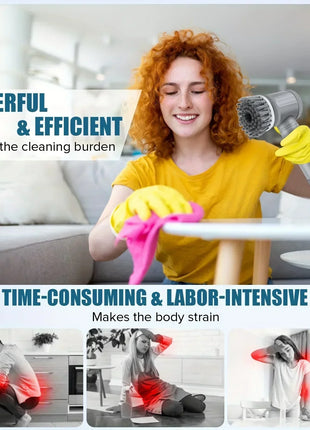 Electric Spin Scrubber, Bathroom Cordless Cleaning Brush Power Scrubber with 5 Replaceable Brush Heads, Electric Cleaning Brush