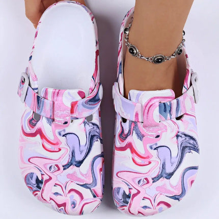 Women's Printed Garden Clogs, Summer Outdoor Sandals, Waterproof Slippers,Adjustable Slides For All Season Wear