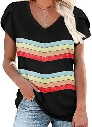 Loose Short Sleeve V-Neck Printed Womens Half Sleeve T-Shirt - MimiStylez