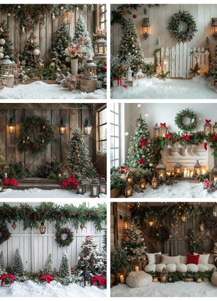 Christmas Background Custom Pine Fence Garland Christmas Tree Background