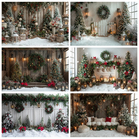 Christmas Background Custom Pine Fence Garland Christmas Tree Background