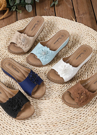Flower Decor Women Wedge Thick Bottom Platform Sandals Anti Slip Shoes