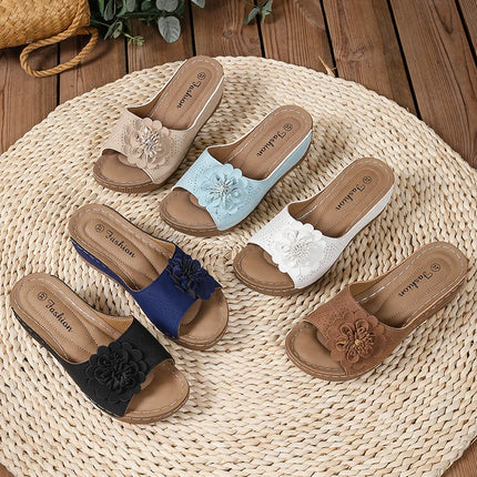 Flower Decor Women Wedge Thick Bottom Platform Sandals Anti Slip Shoes