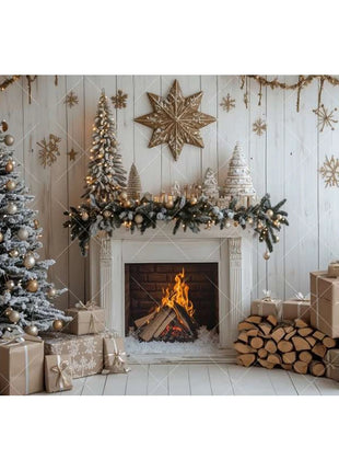 Christmas Background Xmas Tree Garland Fireplace Christmas Backdrops