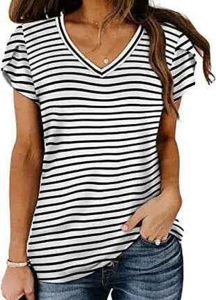 Loose Short Sleeve V-Neck Printed Womens Half Sleeve T-Shirt - MimiStylez
