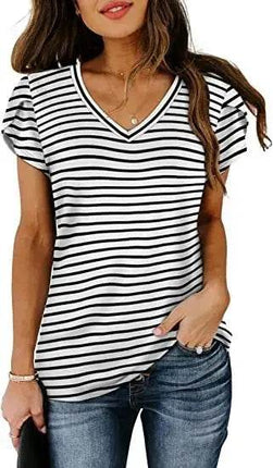 Loose Short Sleeve V-Neck Printed Womens Half Sleeve T-Shirt - MimiStylez