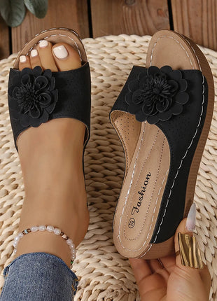 Flower Decor Women Wedge Thick Bottom Platform Sandals Anti Slip Shoes