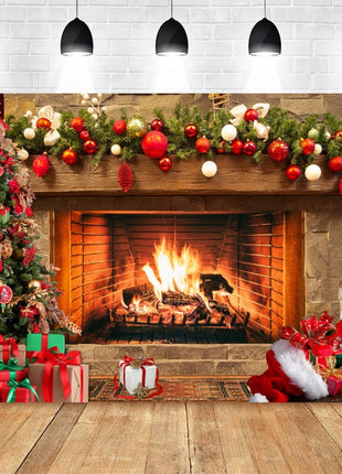 Christmas Photography Backdrop Santa Claus Window Snow Forest Xmas Tree