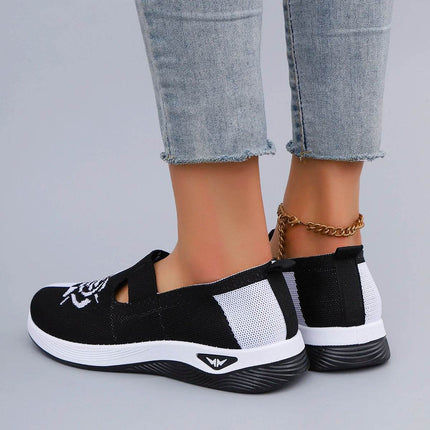 Women's Summer Breathable Mesh Flat Shoes, Women's Shoes, Casual Sneakers Shoes Black and white - MimiStylez