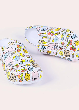 Adorable Womens Cartoon Print Clogs - Adjustable Buckle Belt, Non-Slip Soles, Closed Toe Comfort