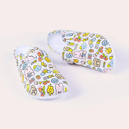 Adorables zuecos con estampado de dibujos animados para mujer: cinturón con hebilla ajustable, suela antideslizante y puntera cerrada.