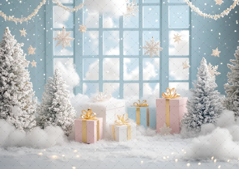 Backdrop Christmas Trees Stars Portrait Window Tulle Curtains Gift Decor