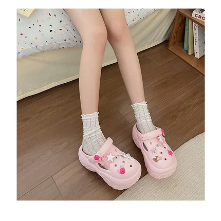 Women's Summer Beach Clogs with Adorable Cartoon Accents, Breathable Hollow Out Design, Lightweight and Comfy