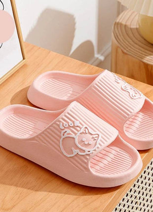 Cute Cartoon Kitten Women's Summer Slippers Indoor Bathroom Cloudy Soft Sole Non-slip Leisure Comfort Couple Home Shoes - MimiStylez