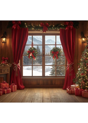 Christmas Backdrop Winter Window Xmas Tree Snowy Christmas Background