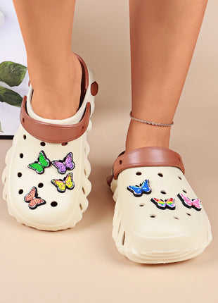 Women's Summer Beach Non-Slip Clogs Lightweight Thick Sole Closed Toe Clogs With Colorful Butterfly Decorations