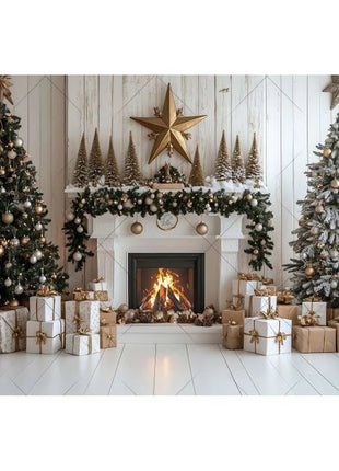 Christmas Background Xmas Tree Garland Fireplace Christmas Backdrops