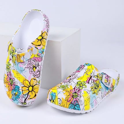 Women's Printed Garden Clogs, Summer Outdoor Sandals, Waterproof Slippers,Adjustable Slides For All Season Wear