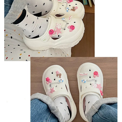 Women's Summer Beach Clogs with Adorable Cartoon Accents, Breathable Hollow Out Design, Lightweight and Comfy