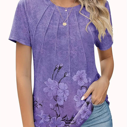 Womens Tunic Tops V Neck Shirts Short Sleeve Puff Pleated Casual Blouses Puff Pleated Work Blouse - MimiStylez