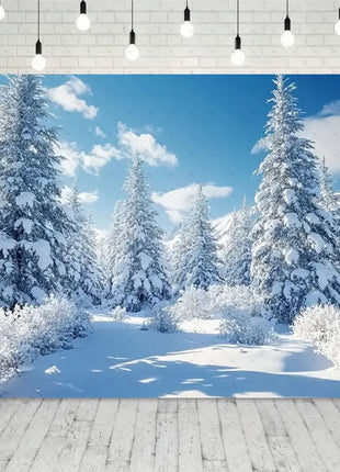 Snow Scene White Forest Art Style Backdrop Background Winter Christmas Backdrop